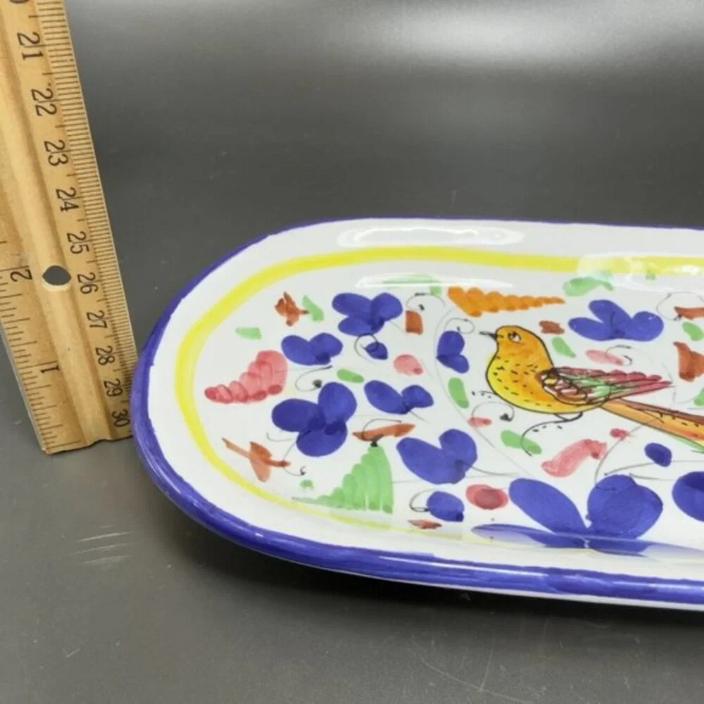 Hand Painted Deruta Italian Pottery Oval‎ Dish Plate Tray Folk Art Italy Decor